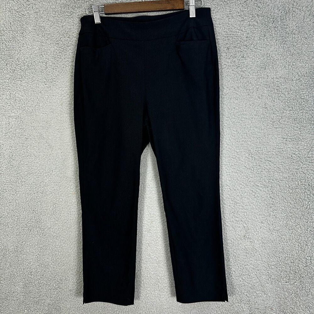 Chicos Pants Womens 6 Black Pull On Ankle Stretch Comfort Career Capsule Minimal